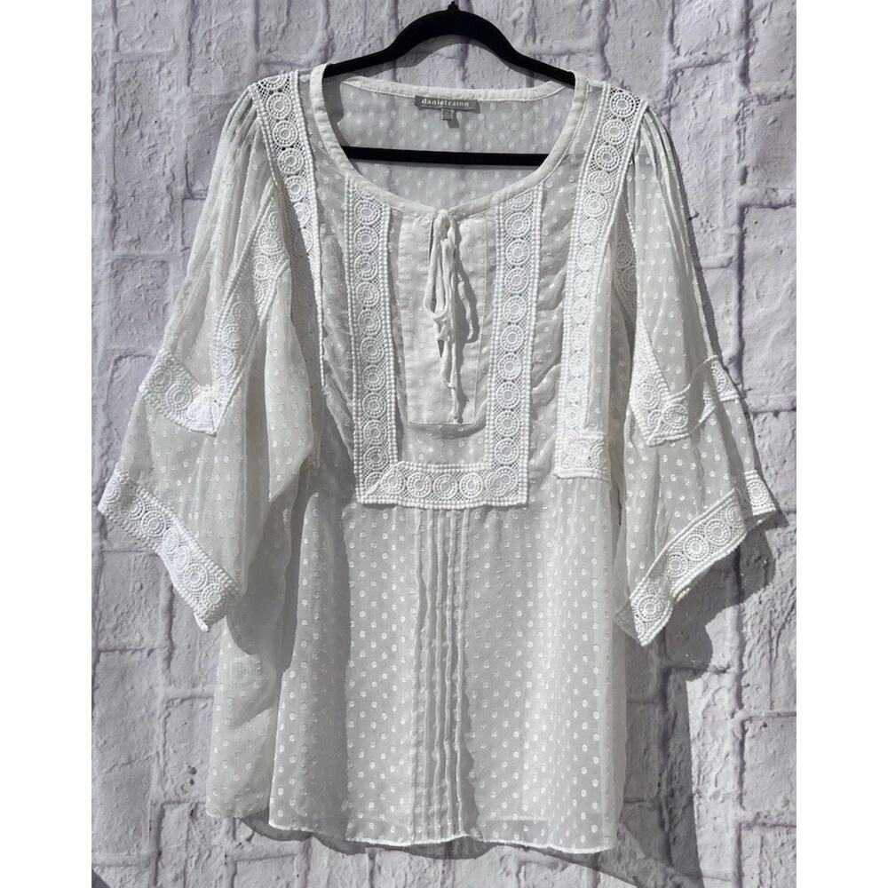 Daniel Rainn Women’s Sheer Lace Blouse Cottage Core Peasant Romantic Size 1X